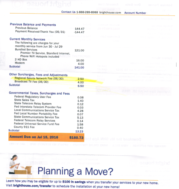 brighthouse cable bill